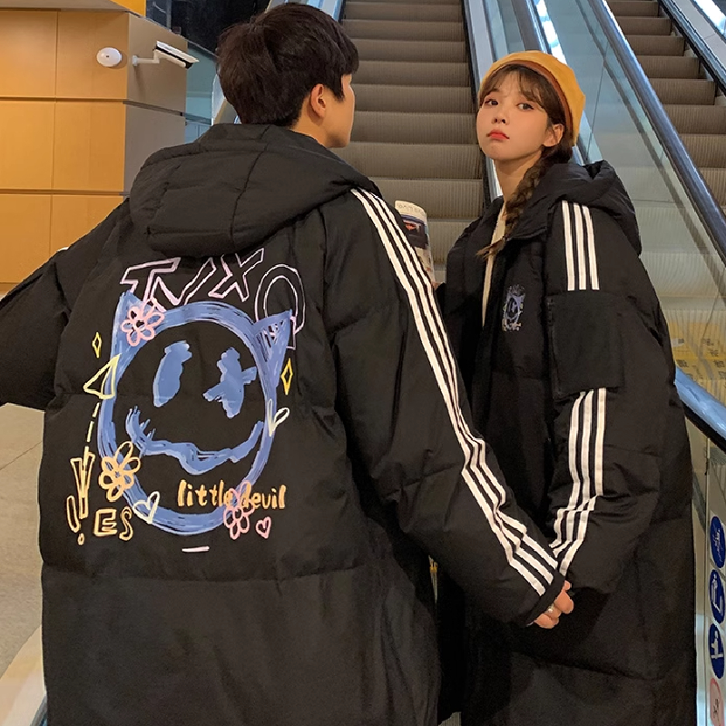 冬加厚小恶魔印花袖三杠连帽中长款宽松羽绒服男女102B-Y2188P165，男装羽绒服，星座102B