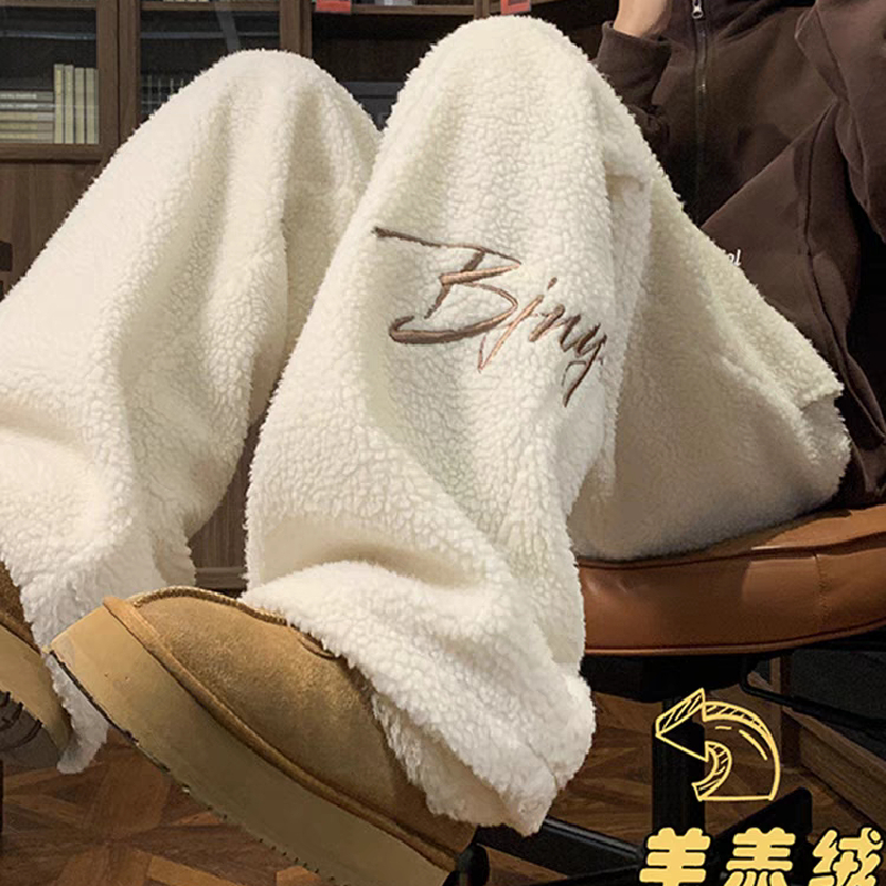 羊羔绒加绒加绒刺绣直筒长裤秋冬款学生韩版休闲裤102B-JR843P58，男装卫衣，星座102B