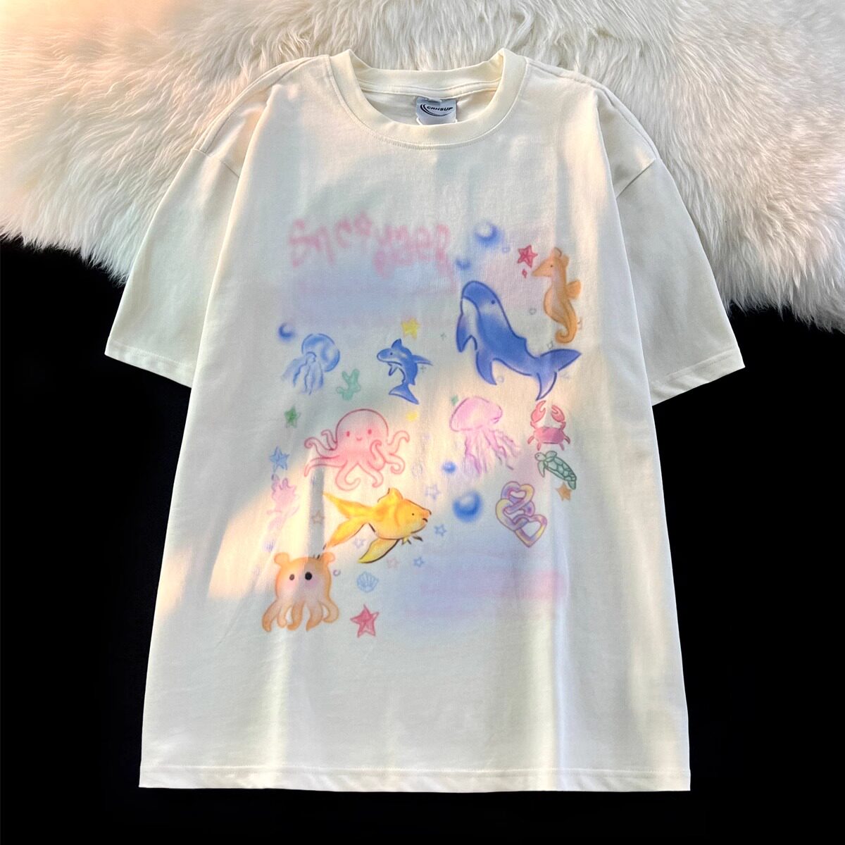 纯棉美式复古涂鸦短袖t恤纯棉宽松情侣半袖vintage102B-T6517P30,男装T恤,星座102B