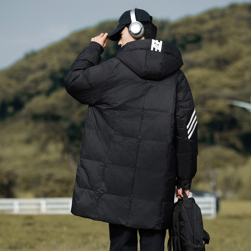 羽绒服中长款条纹连帽宽松潮牌加厚保暖休闲外套102B-Y8803P195,男装羽绒服,星座102B
