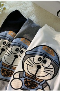 220克纯棉重工卡通keiti猫刺绣T恤韩版圆领短袖男女102B-T404P30图片