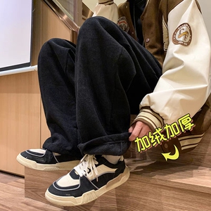 加绒灯芯绒编织绳直筒裤学生韩版阔腿休闲裤102B-K8058P45加绒55图片
