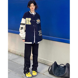 棒球服外套美式藏青色撞色拼接潮牌情侣飞行员夹克102B-JK5056P75，男装夹克，星座102B