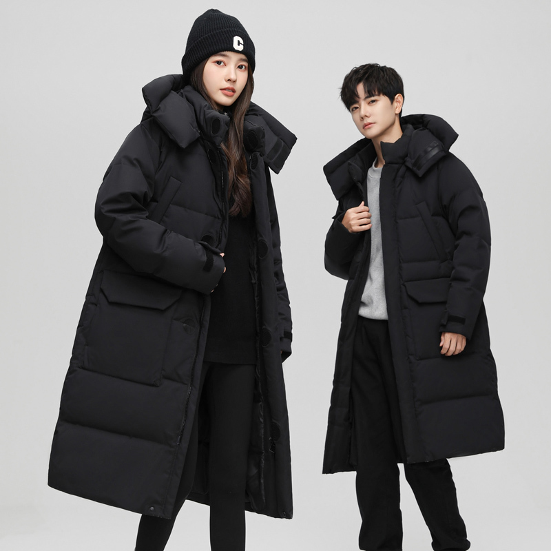 冬白鹅绒羽绒服男长款过膝男女同款宽松外套102B-降价Y8915P195，男装羽绒服，星座102B