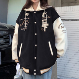 棒球服宽松字母刺绣连帽外套休闲夹克男女潮102B-JK7803P75加厚85，男装夹克，星座102B