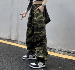 纯棉美式高街复古hiphop嘻哈迷彩工装裤显瘦裤子女102B-K88801P68图片