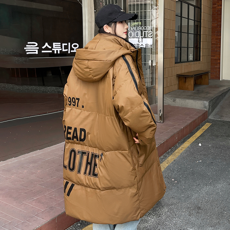 加厚潮英文印花连帽中长情侣款宽松保暖羽绒服男女102B-Y5929P235，男装羽绒服，星座102B