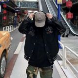 原版秋2025棒球服皮袖外套潮牌高街hiphop嘻哈夹克102B-JK605P75，男装夹克，星座102B