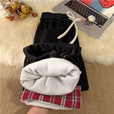 加绒款灯芯绒撞色格子直筒裤秋冬款学生休闲运动裤102B-JR5819P55，女装休闲裤，星座102B