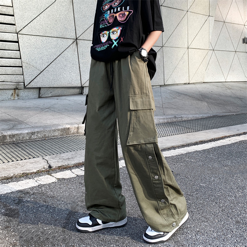 水洗棉贴袋工装休闲排扣裤宽松直筒机能纽扣长裤男女102B-K165P58,男装休闲裤,星座102B