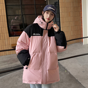 加厚潮字母印花连帽工装情侣款宽松拼接羽绒服男女102B-Y5920P185图片
