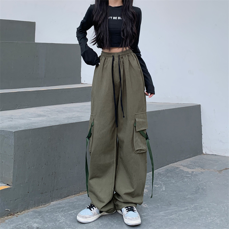 水洗全棉工装裤男女宽松抽绳运动裤ins阔腿休闲裤子102B-K288P68图片