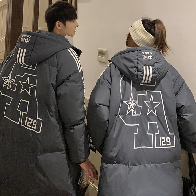 加厚潮男字母印花连帽中长情侣宽松工装羽绒服男女102B-Y5085P165,男装羽绒服,星座102B