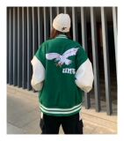 绿色棒球服男女街头PU袖子拼接夹克字母刺绣毛呢外套102B-W172P78，女装短外套，星座102B
