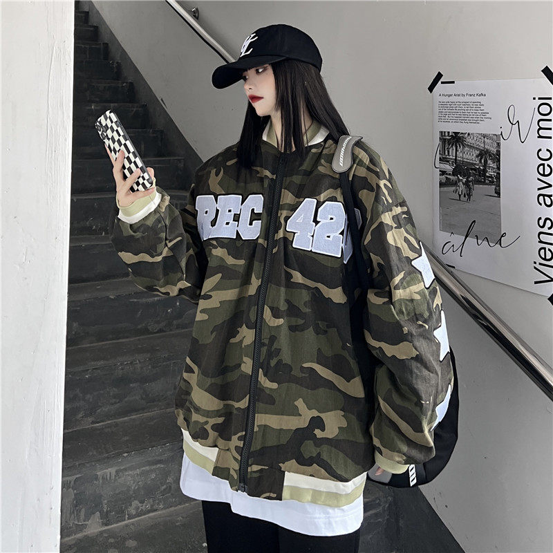 美式高街字母刺绣迷彩棒球服外套复古立领夹克男女102B-JK1217P75,男装夹克,星座102B