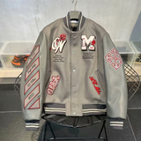 秋2025毛巾绣毛尼拼皮宽松棒球服外套米兰刺绣夹克102B-W8935P95，男装夹克，星座102B