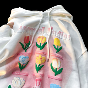 大鱼鳞秋款卫衣连帽发泡印花后包条双层帽男女外套102B-W6359P38图片