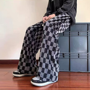 男女同款棋盘格裤子潮流痞帅阔腿裤潮牌宽松休闲裤102B-K0878P38图片