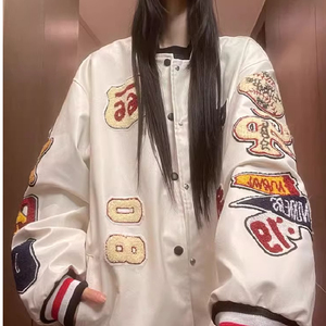 秋2025复古植绒皮衣外套中性pu皮夹克潮情侣棒球服102B-JK8060P95图片