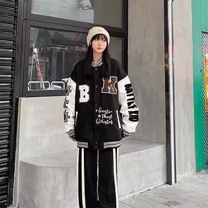秋25毛呢刺绣拼皮夹克日系原宿慵懒简约流行外套102B-JK1329P75图片