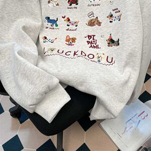 加厚美式复古腊肠狗满刺绣开衫外套连帽卫衣102B-W2763P55加绒65图片