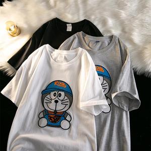 220克棉重工卡通keiti猫刺绣T恤韩版圆领短袖男女102B-T404P30