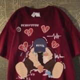 纯棉美式潮牌嘻哈卡通人物短袖t恤男女夏季宽松T恤102B-T1738P30，男装T恤，星座102B