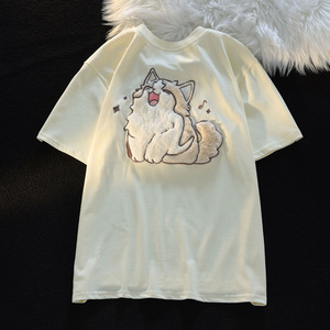纯棉植绒绣花夏季新款短袖T恤男女 天猫抖音品质102B-T83041P30图片