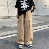水洗棉贴袋工装休闲排扣裤宽松直筒机能纽扣长裤男女102B-K165P58，男装休闲裤，星座102B