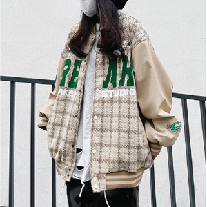 秋2025复古格子宽松棒球服夹克外套情侣款上衣男女102B-JK539P75图片