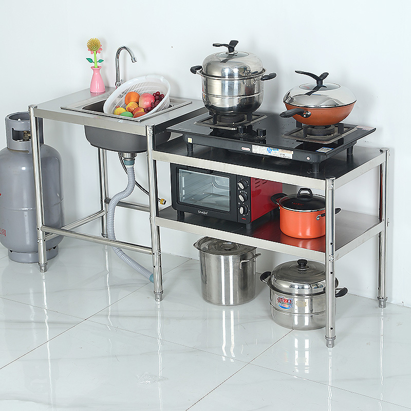 厨房不锈钢水槽单槽带置物灶台架