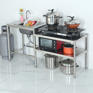 厨房不锈钢水槽台面一体单槽带置物灶台架洗菜盆水池锅具煤气灶架