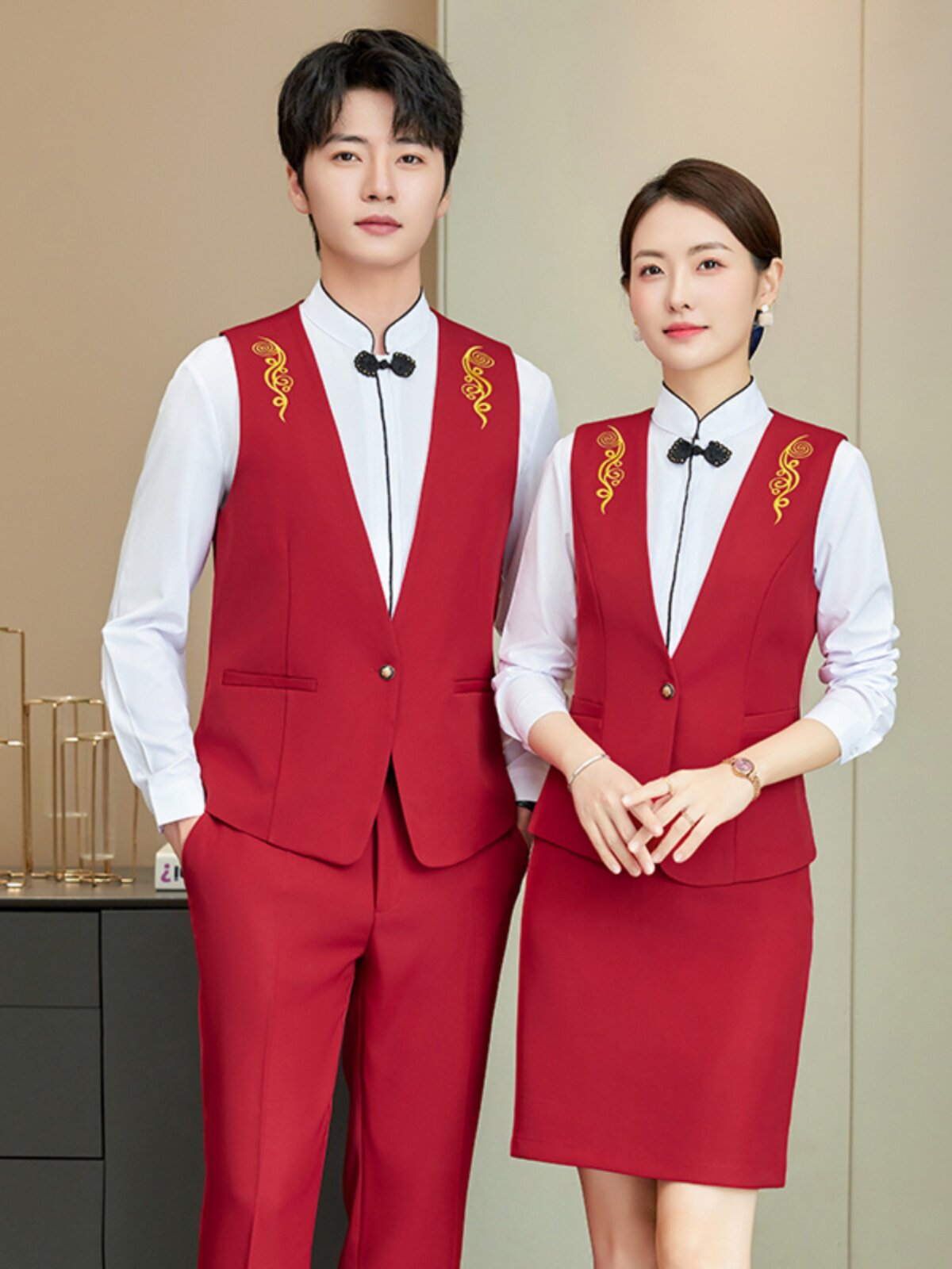 火锅店服务员工作服餐饮秋冬新款酒店前台接待餐厅职业西装套装女