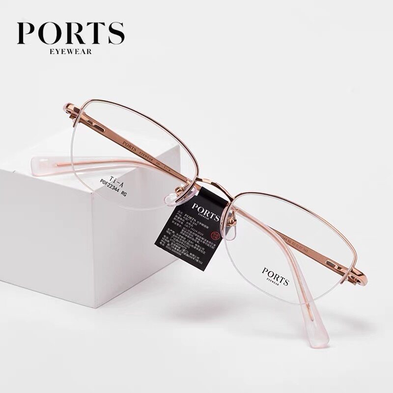 PORTS正品金色框近视眼镜时尚全框眼镜架男轻钛架可配镜POM62309