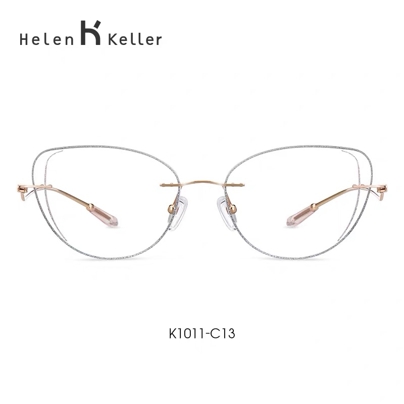 海伦凯勒新款近视眼镜女可配度数蝶翼美边无框透颜镜K1011