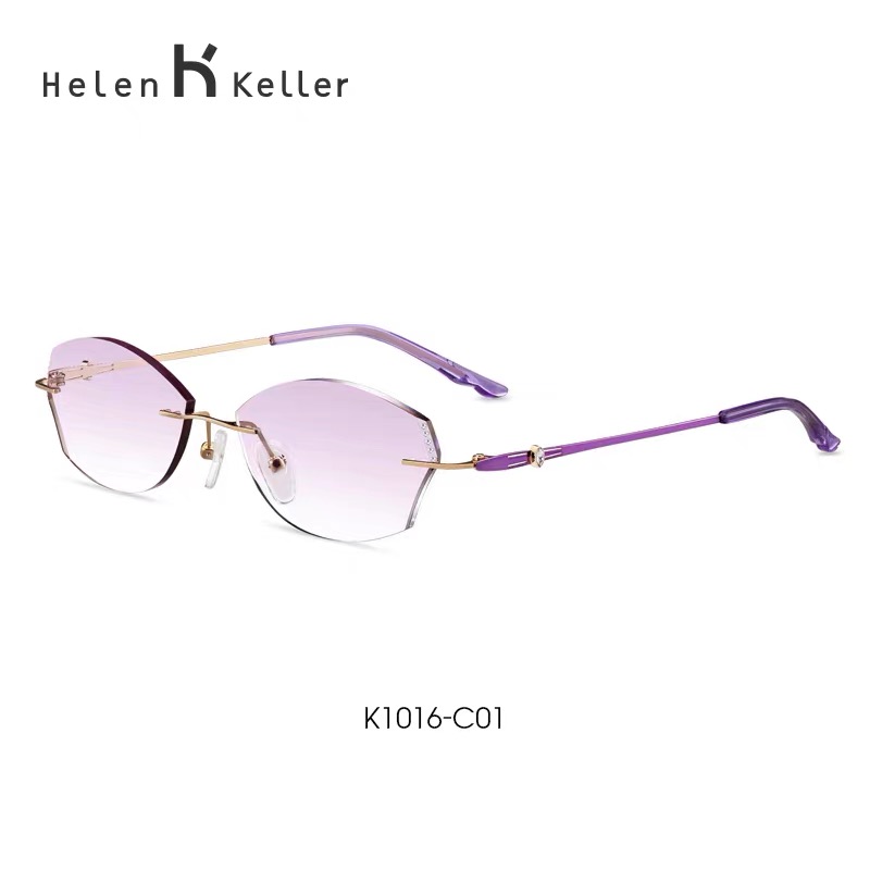海伦凯勒新款近视眼镜女可配度数不规则无边框透颜眼镜K1016