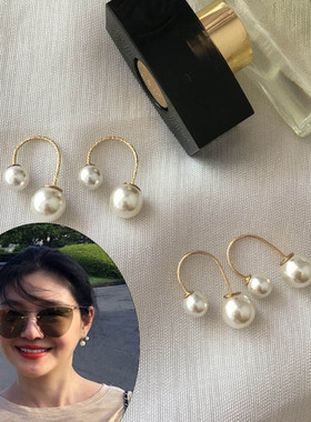原创手工双面珍珠耳环14k包金日韩简约百搭个性U形小仙女耳钉