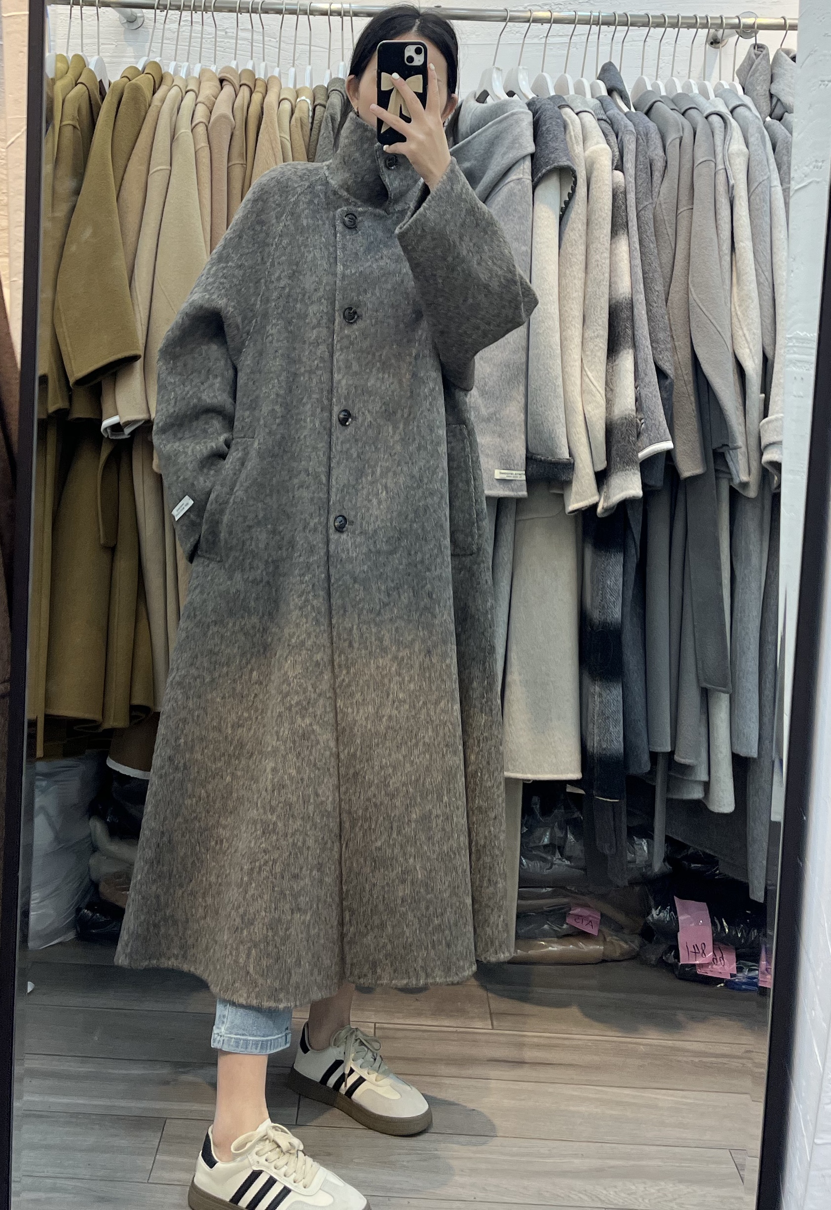 秋冬新款韩版双面羊毛大衣女立领单排扣长款宽松显瘦休闲毛呢外套