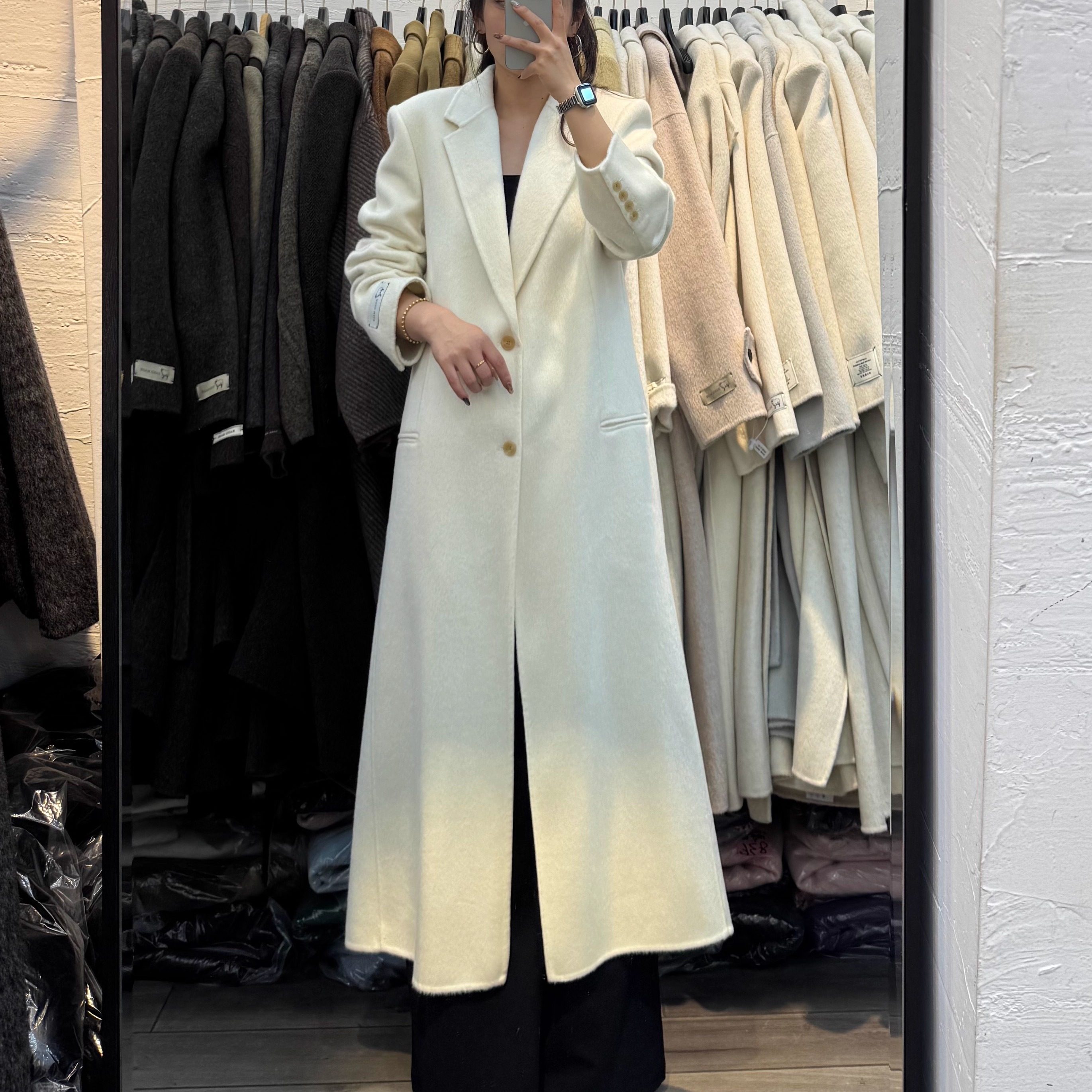 2025秋冬新款双面羊绒大衣女长款垫肩修身显瘦西装领羊毛外套毛呢
