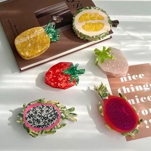 新款水果醋酸抓夹火龙果菠萝榴莲草莓鲨鱼夹简约发夹高马尾夹发饰