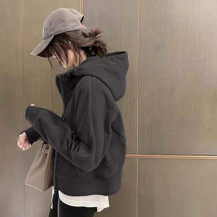 小个子短款美式卫衣连帽外套加绒加厚女秋冬季款2025新款爆款上衣