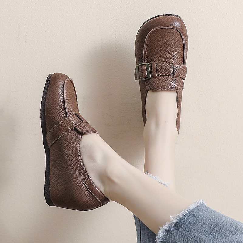 妈妈鞋秋季新款软底坡跟单鞋中老年鞋女士真皮一脚蹬内增高豆豆鞋,女鞋,乐福鞋（豆豆鞋）,淘宝优惠券,粉丝福利购,淘宝优惠卷