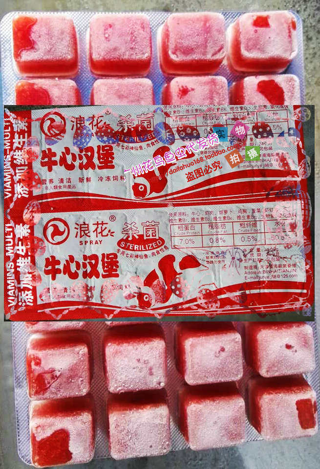 冰冻牛心汉堡 牛心汉堡 七彩神仙饲料 罗汉鱼食 增红鱼粮 包邮
