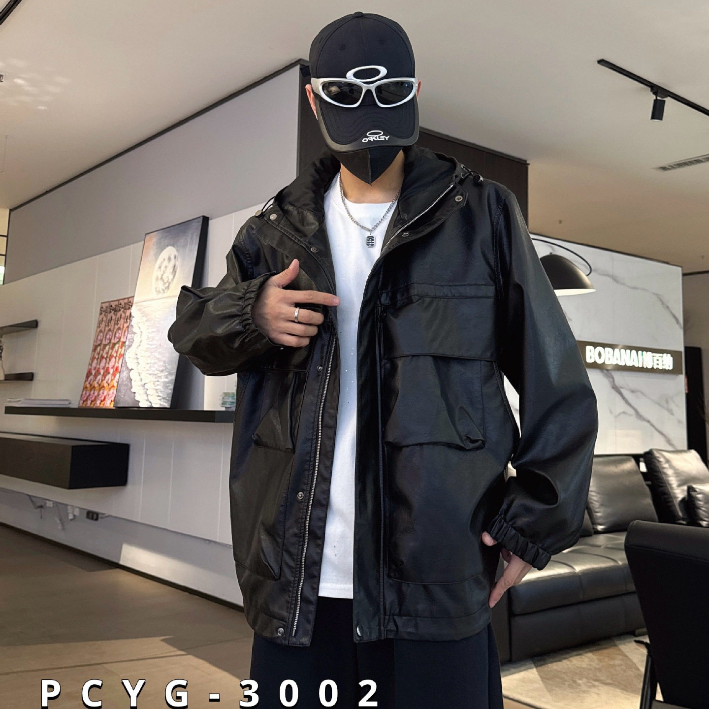 300斤可穿大码皮衣外套男,春秋宽松立领PU皮夹克胖子痞帅上衣胖人