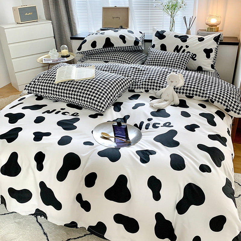 全棉黑白北欧简约风床上四件套被套床单床笠宿舍三件套四季通用