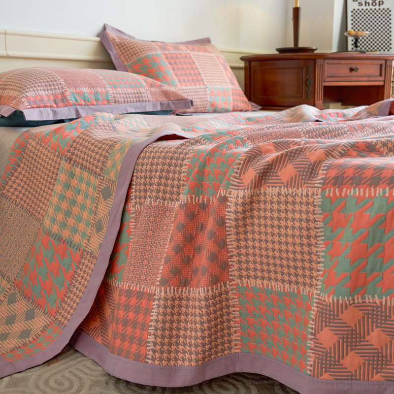 三层毛巾被纯棉纱布成人夏季盖毯被子双层纱布床单多层床盖三件套