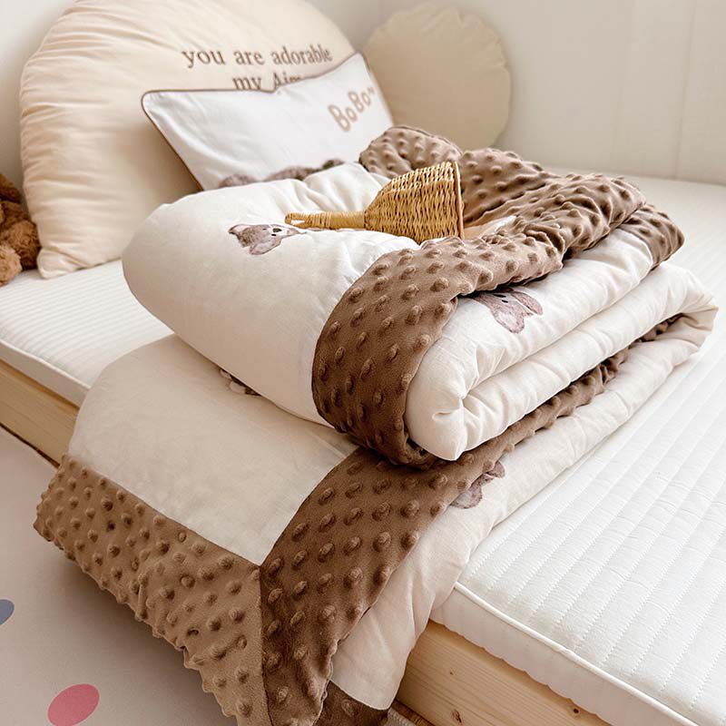 冬季儿童全棉豆豆绒毯被子春秋冬被加厚保暖单人宝宝可爱卡通盖被