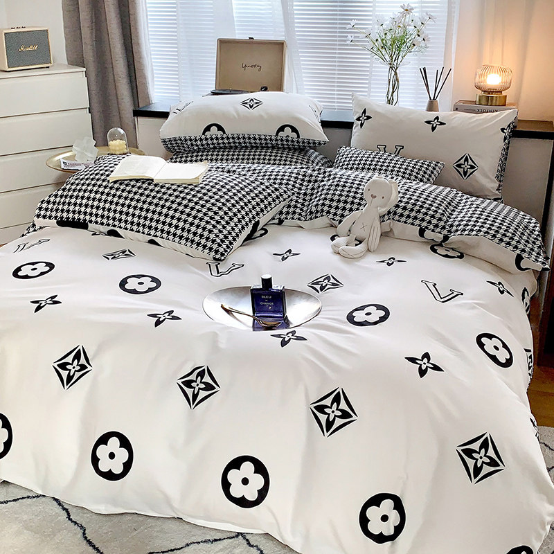 全棉黑白北欧简约风床上四件套被套床单床笠宿舍三件套四季通用