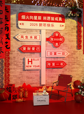 2026马年新年装饰品元旦春节网红路牌氛围布置餐饮饭店墙面贴纸画