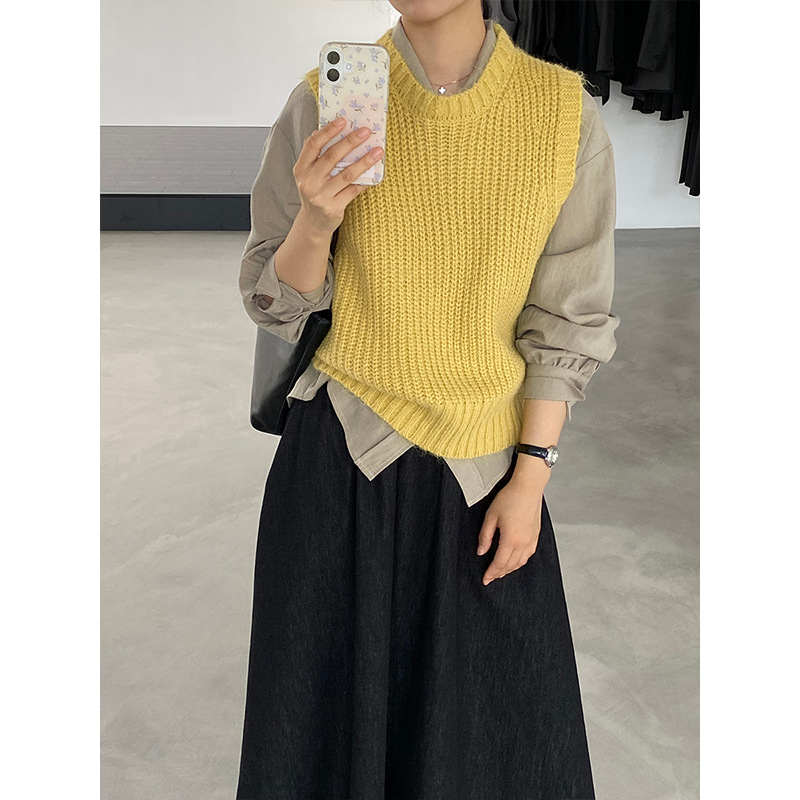 江左 和衬衫是绝配 圆领叠穿针织马甲女秋季小个子外搭坎肩U1254